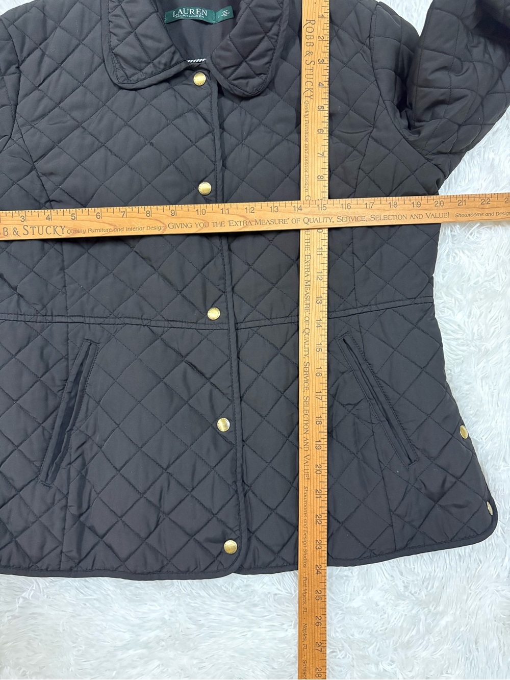 Ralph Lauren Black Quilted Puffer Jacket with Gold-Tone Snaps - Picture 5 of 10